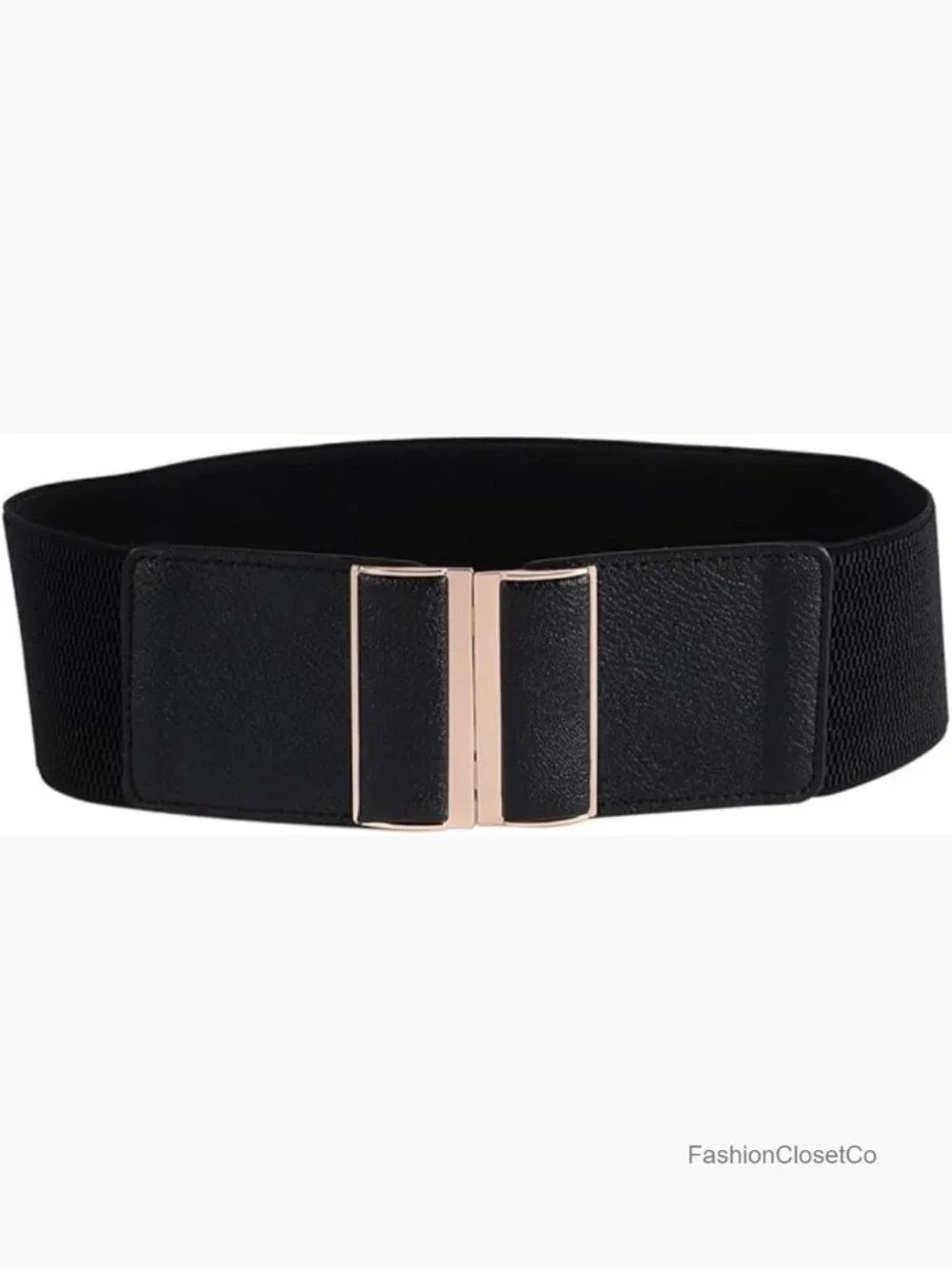 3-Inch Wide Stretch Elastic Belt with PU Leather Buckle, Adjustable Waist 22-58